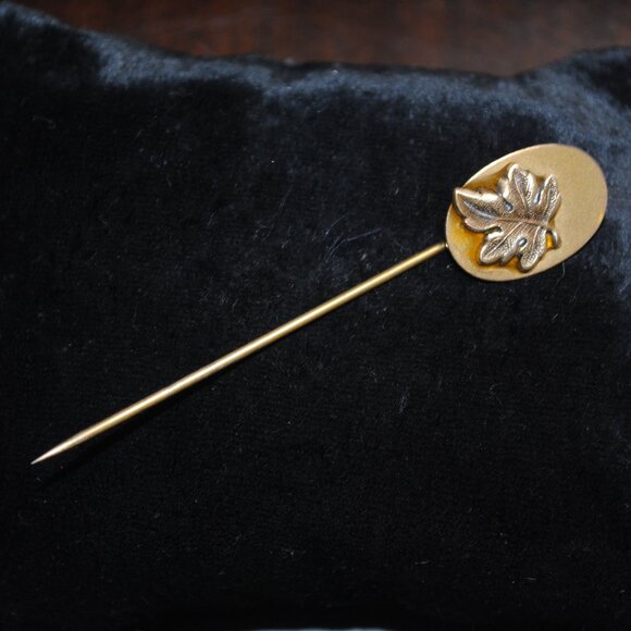 Antique F.M. Co. Stick Pin with Brass Leaf Detail - Picture 5 of 9
